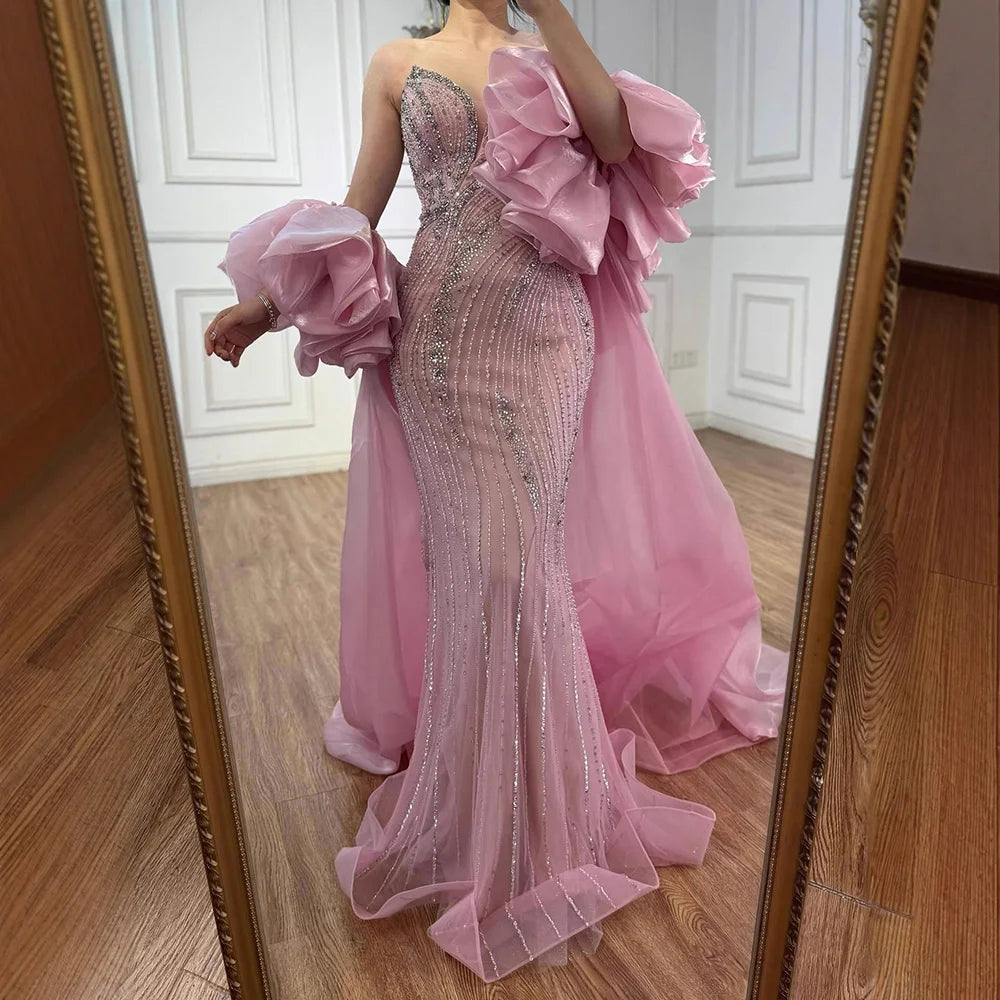 Luxury Red   Mermaid Evening Dress with Cape LA72896