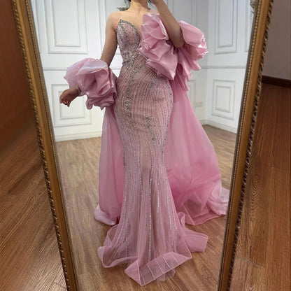 Luxury Red   Mermaid Evening Dress with Cape LA72896