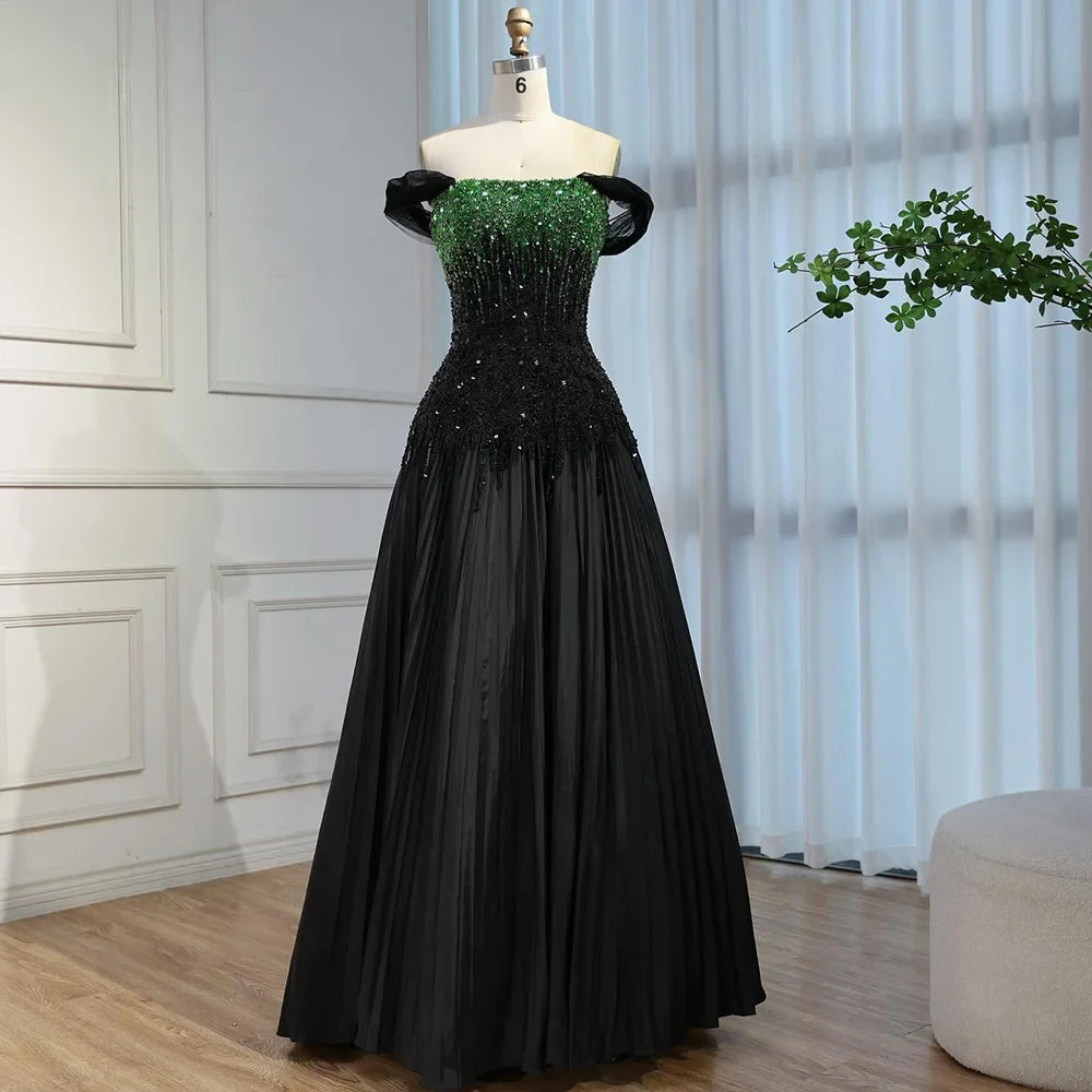 Luxury Beaded Black Green Strapless Dubai Evening Dress for Party LA72406