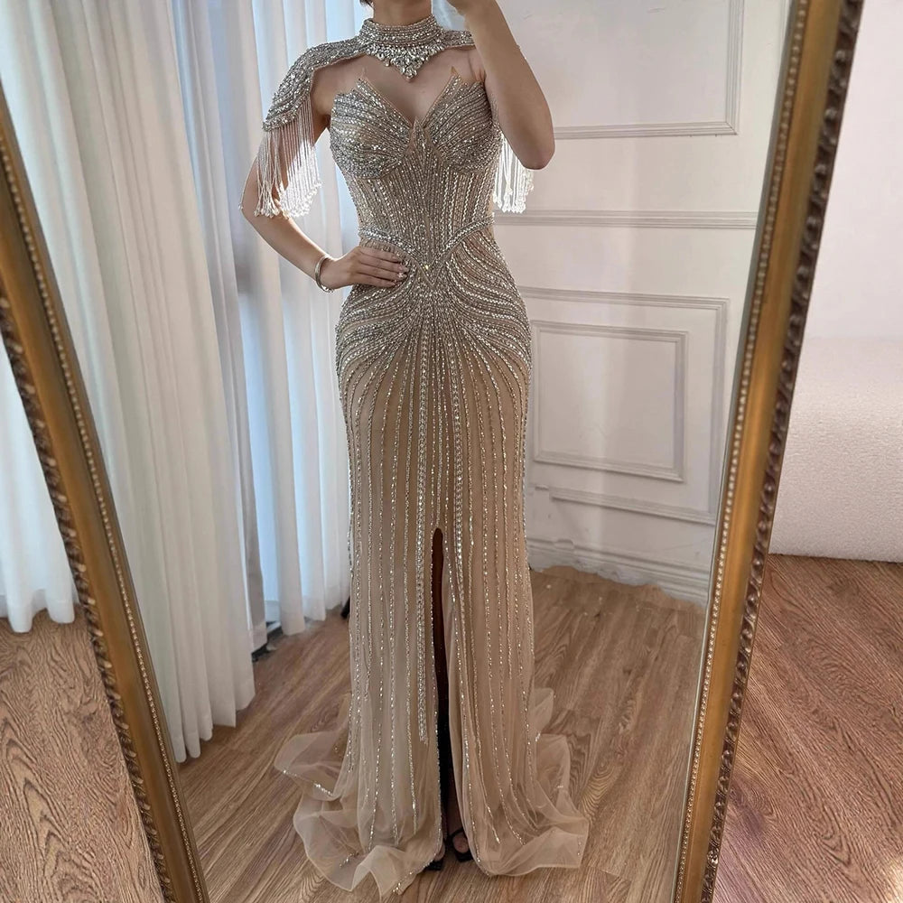 שמלת ערב בצבע גוף בתולת ים עם גדילים גבוהים וניתנים להסרה LA72891A 