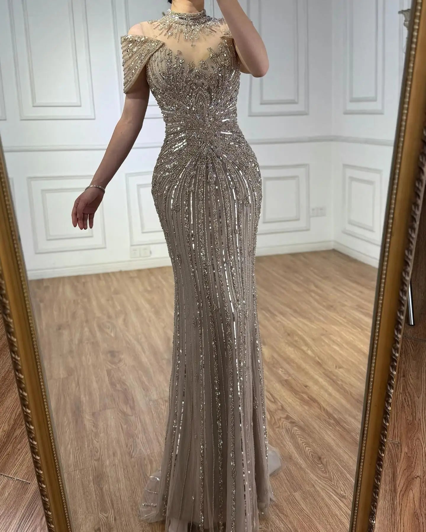 Luxury Caramel Mermaid Luxutry Beaded Evening Dress LA73082