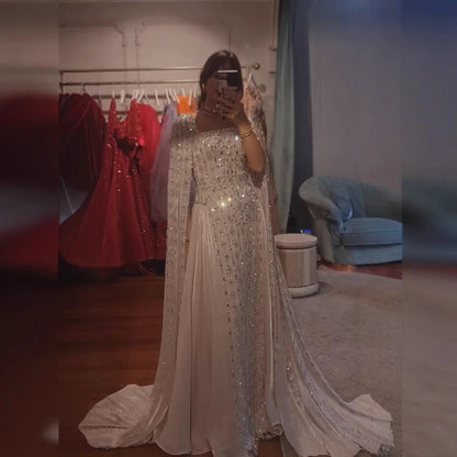 Luxury Nude Dubai Crystal Evening Dress with Cape LA73272