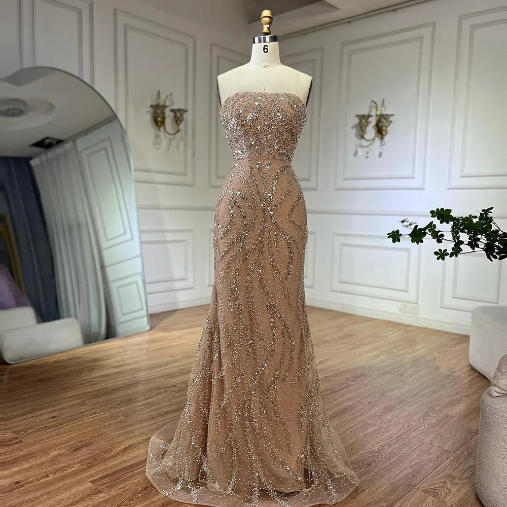 Luxury Nude Mermaid Evening Dress with Cape Sleeves LA72824