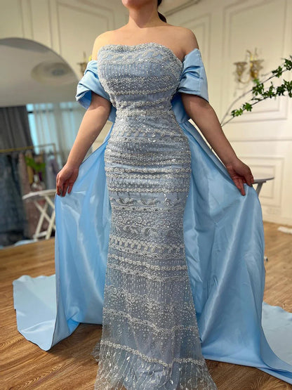 Luxury Dubai Sage Green Evening Dresses with Cape LA72126