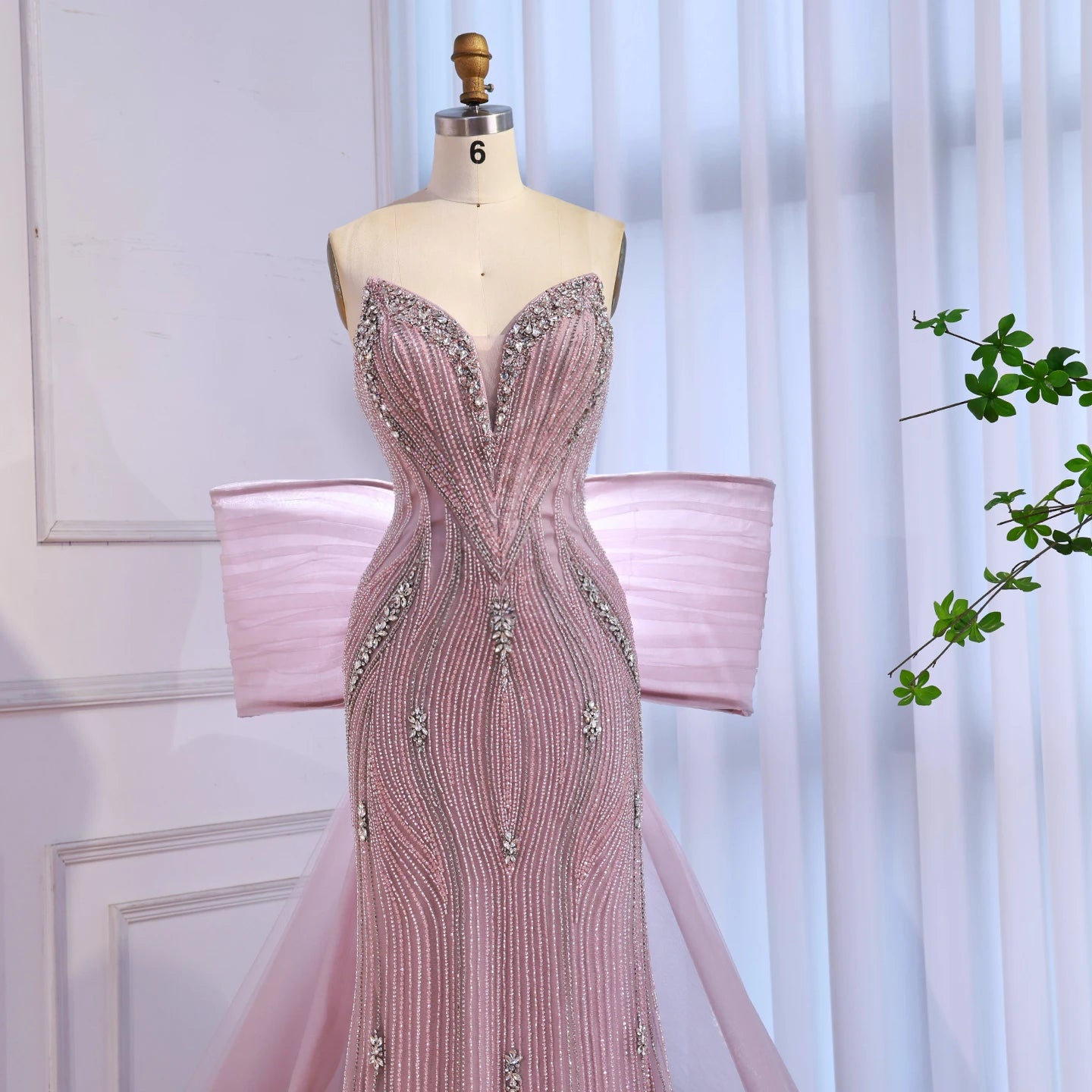 Luxury Designer Pink Mermaid Evening Dress with Big Bow LA73061
