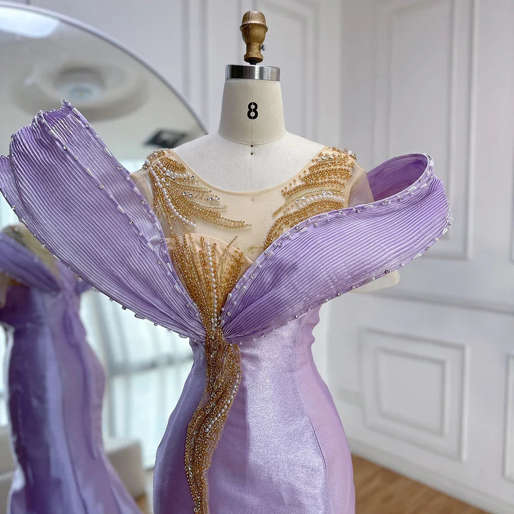Luxury Designer Lilac Satin Mermaid Evening Dress LA72902