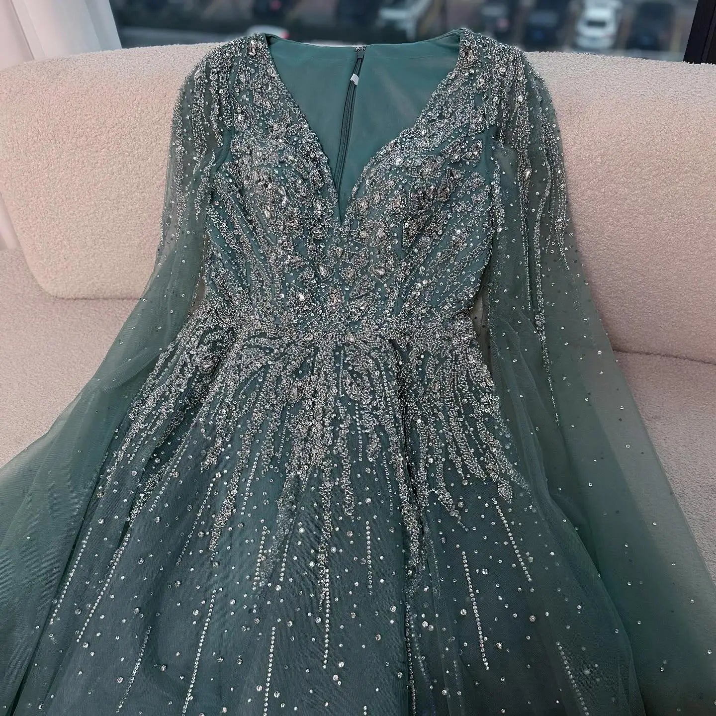 Luxury Caramel Dubai Evening Dress with Cape LA73269