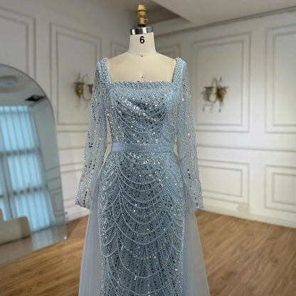 Blue Square Evening Dress  With  Long Sleeve  Plus Size LA72032N