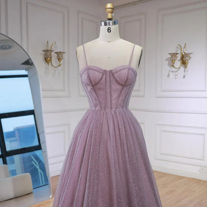 Luxury Pink Glitter A Line Evening Dress with   Bodice LA73017
