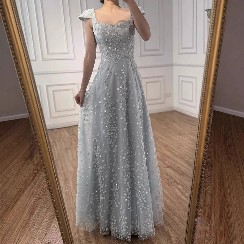 שמלת ערב ורודה יוקרתית עם אפליקציה פרחונית וגב פתוח 2025 LA73119