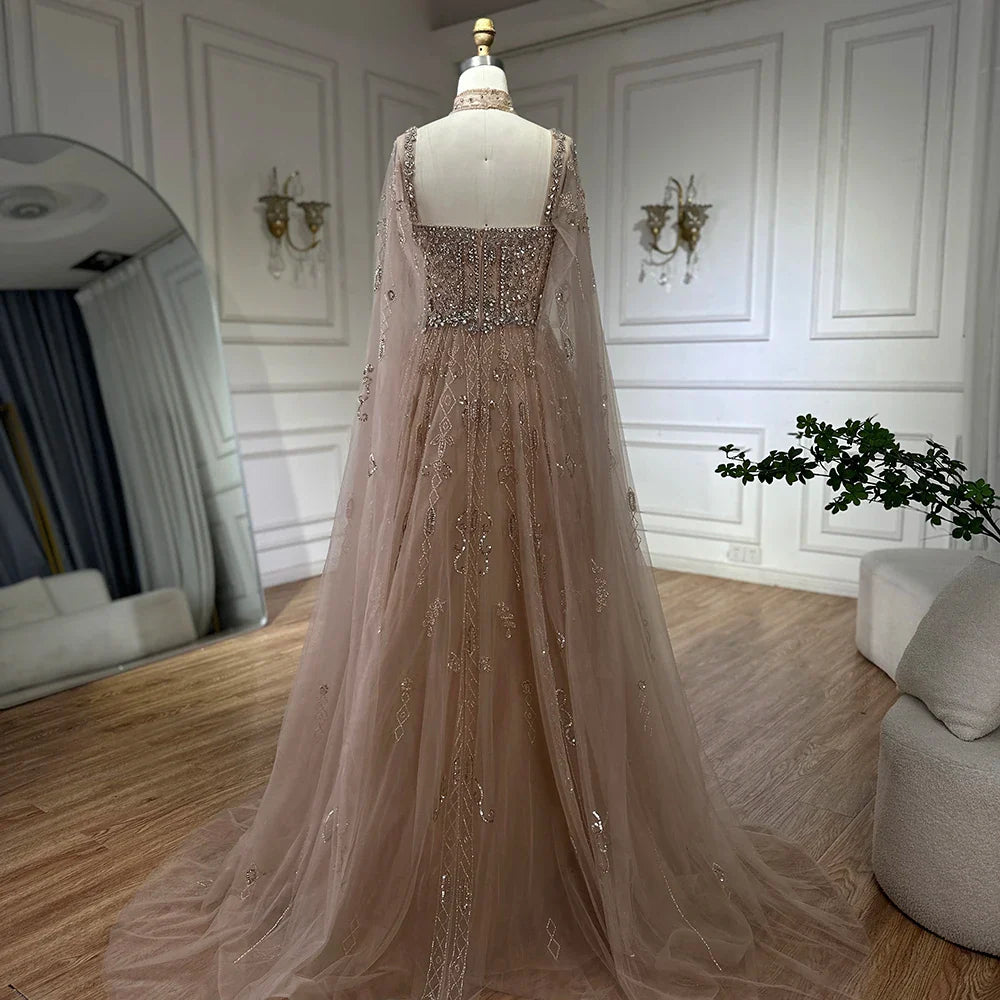 Luxury Nude A-Line Crystal Beaded Arabic Evening Dress LA72764