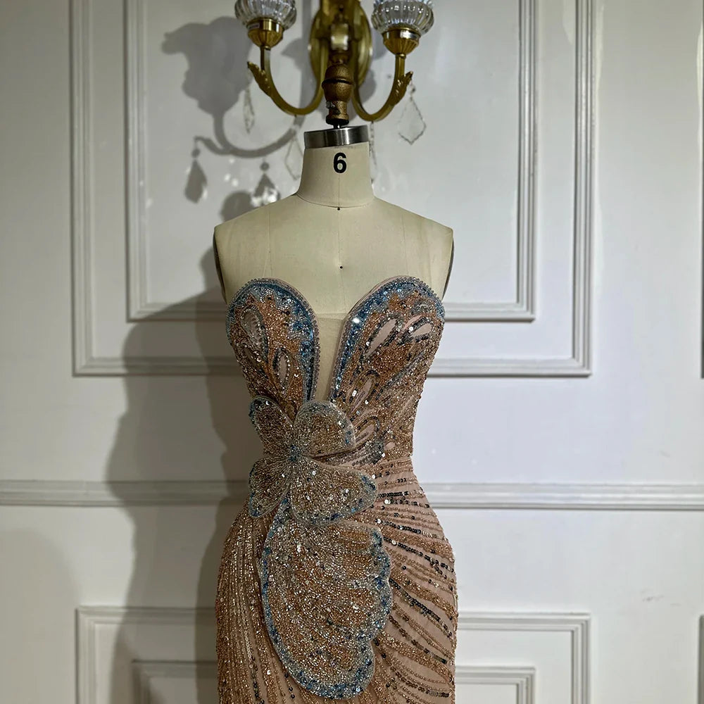Luxury Arabic Pink Mermaid Evening Dress With High Split LA72480