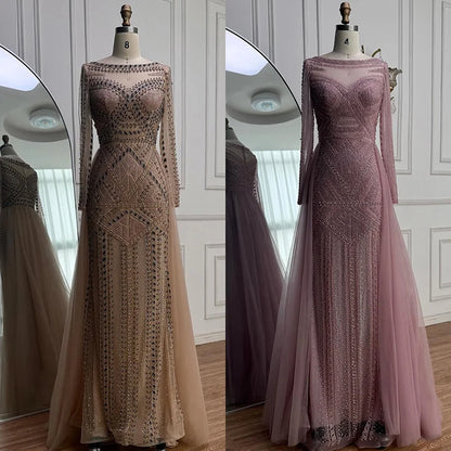 Luxury Dubai Nude  Evening Dress With Long Sleeves LA72967