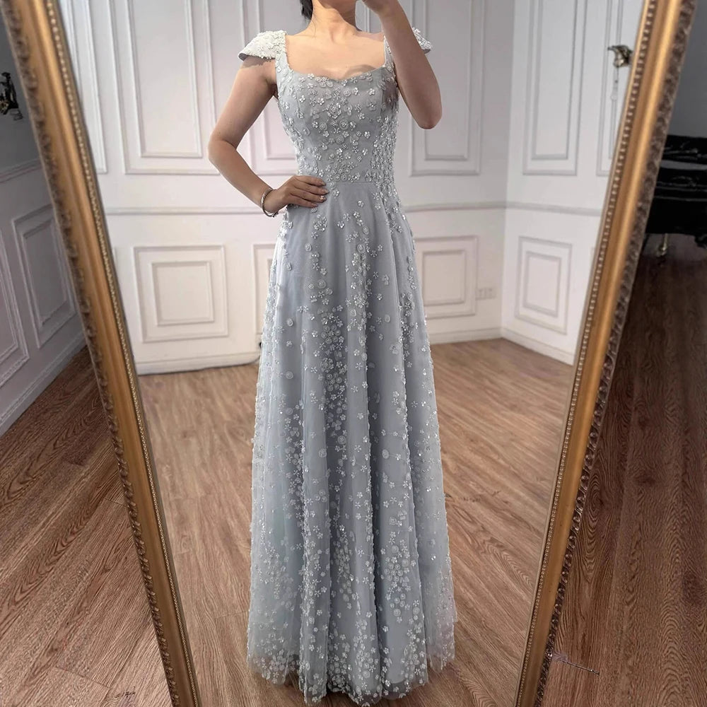 שמלת ערב ורודה יוקרתית עם אפליקציה פרחונית וגב פתוח 2025 LA73119