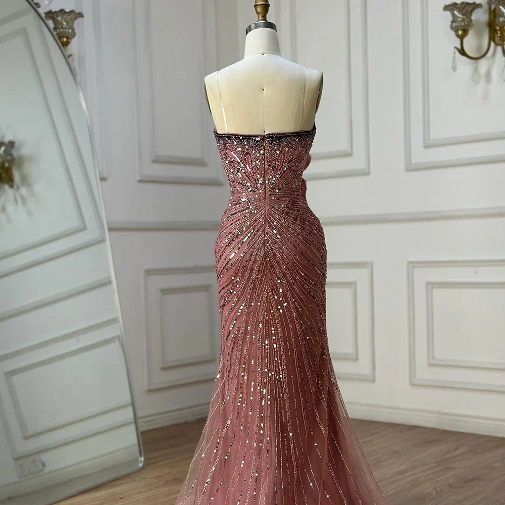 Luxury Arabic Pink Mermaid Evening Dress With High Split LA72480