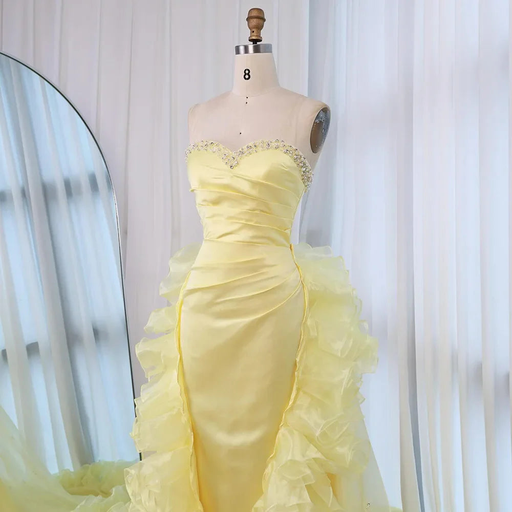 Yellow Ruffled Evening Gown with Beaded Details LA72889