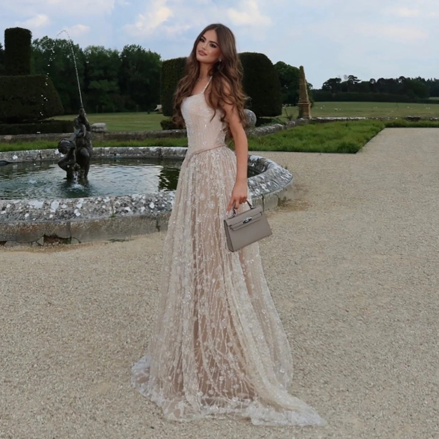 שמלות ערב יוקרתיות עם חרוזים בגזרה A-קו עם רצועות ספגטי בצבע ירוק מרווה LA72805 