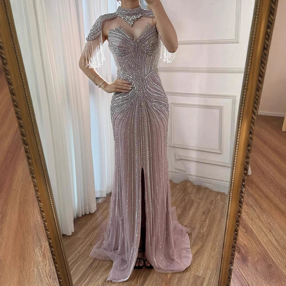 שמלת ערב בצבע גוף בתולת ים עם גדילים גבוהים וניתנים להסרה LA72891A 