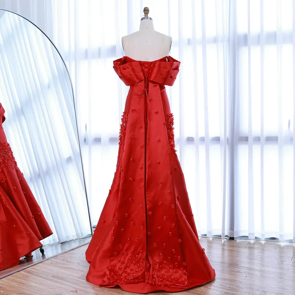 Luxury Peach Satin Mermaid Evening Dress with Appliques LA72483