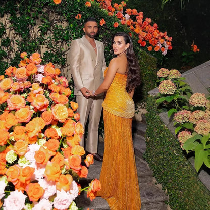 Wasisi Arabic Orange Two Pieces Corset Evening Dress LA73444