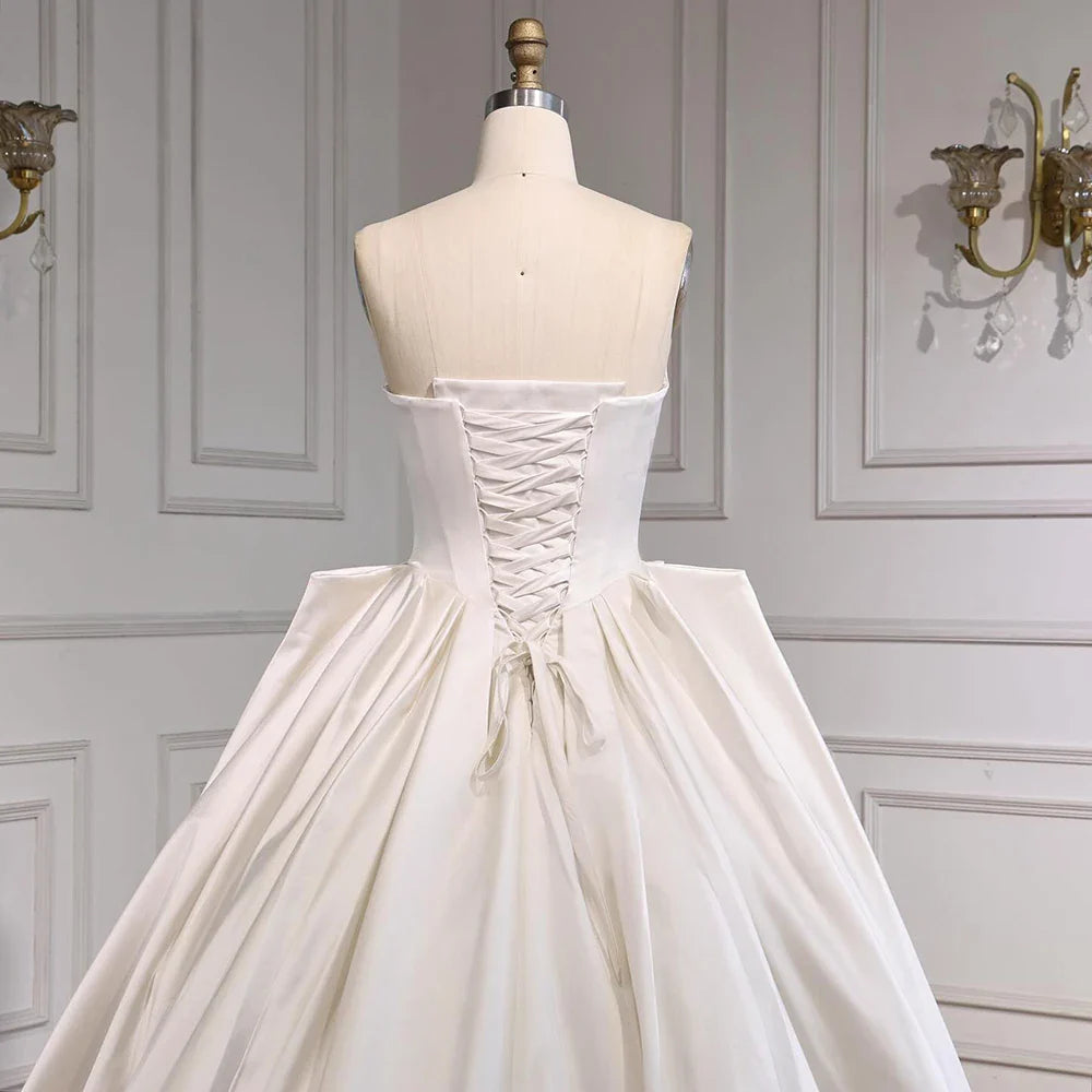 Elegant White Strapless Satin Ball Gown Wedding Dress HA2533