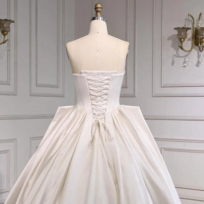 Elegant White   Satin Ball Gown Wedding Dress HA2533