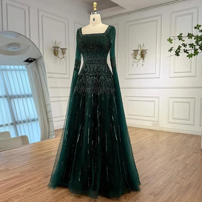 Caramel A-Line Evening Dress with Beaded Cape Sleeves LA73089