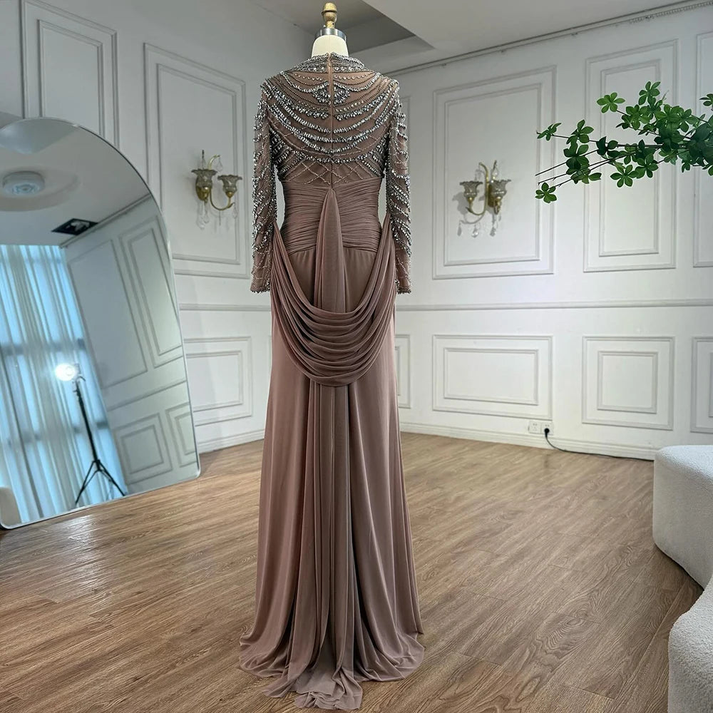 Luxury Designer Modest Brown Stretch Material Mermaid Evening Dress LA72993