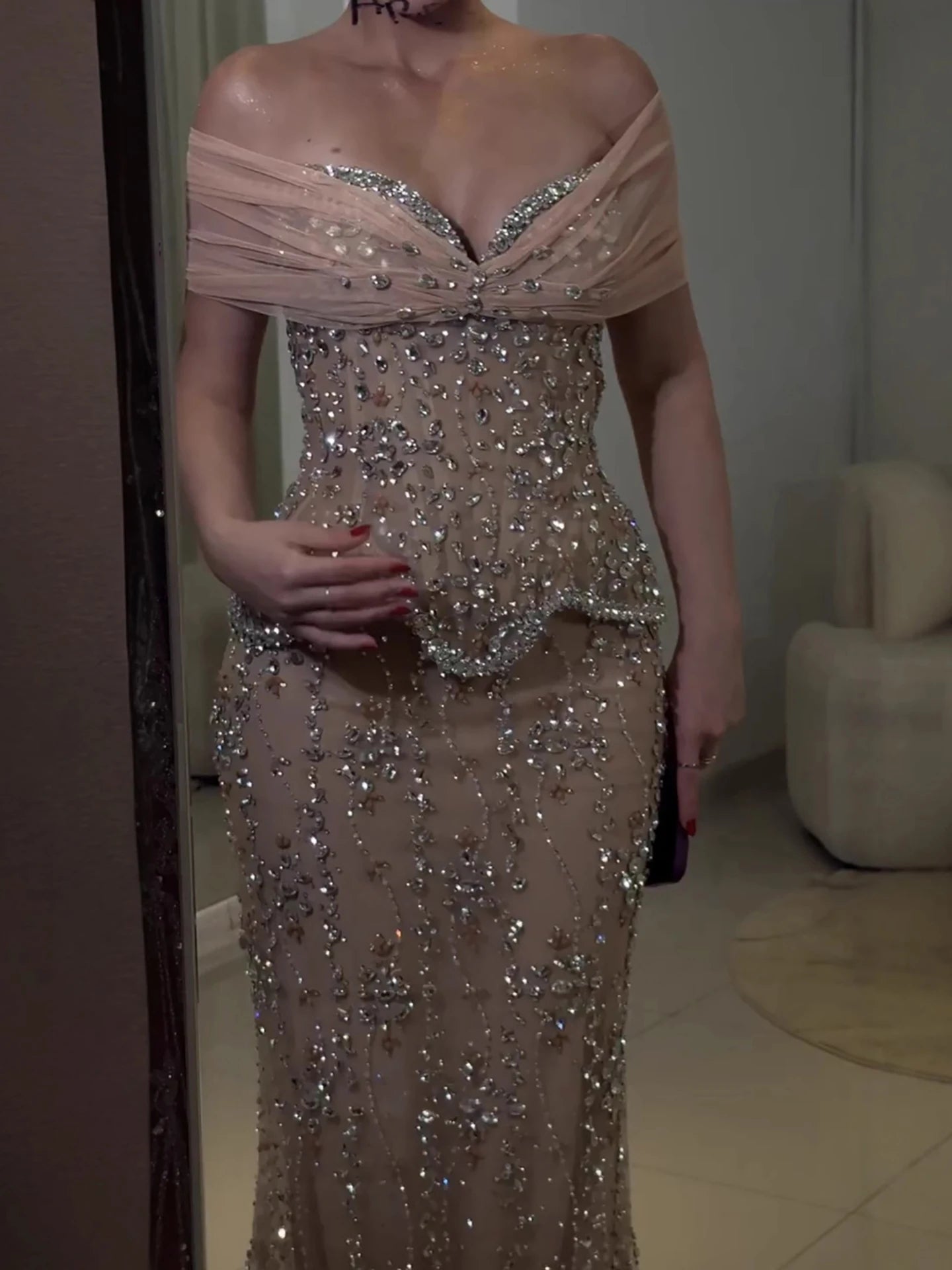 Luxury Nude Beaded Mermaid Evening Dress LA73336