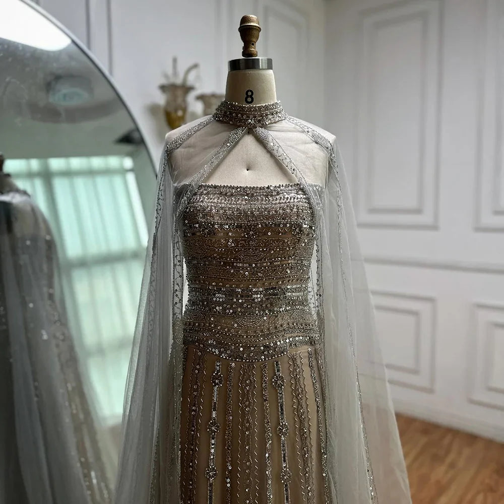 Luxury Caramel A-Line Beaded Evening Dress for Dubai Occasion LA72873