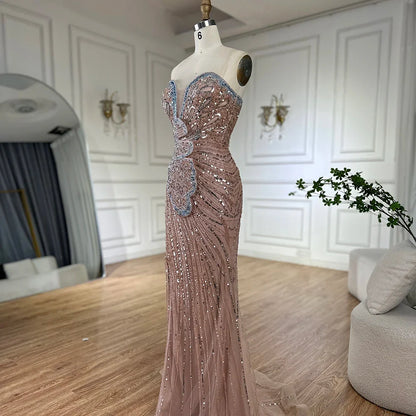 Luxury Arabic Pink Mermaid Evening Dress With High Split LA72480