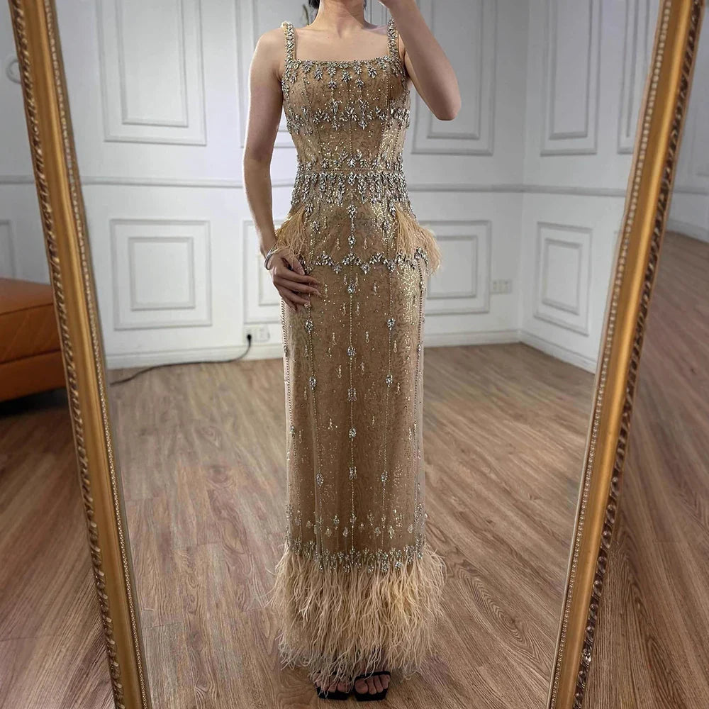 Bling Gray Mermaid Feather Arabic Midi  Evening Dress with Cape LA72334