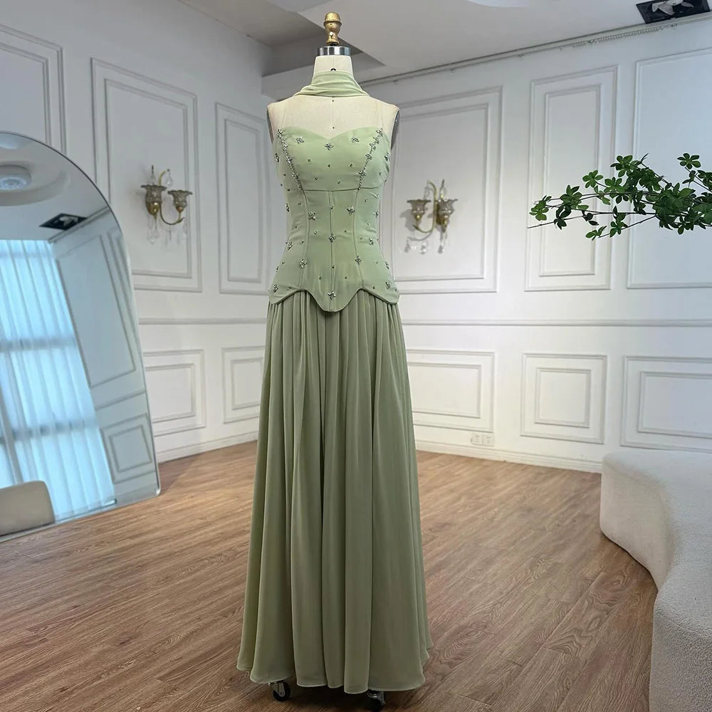Elegant Sage Green Strapless A-Line Chiffon Evening Dress LA73073