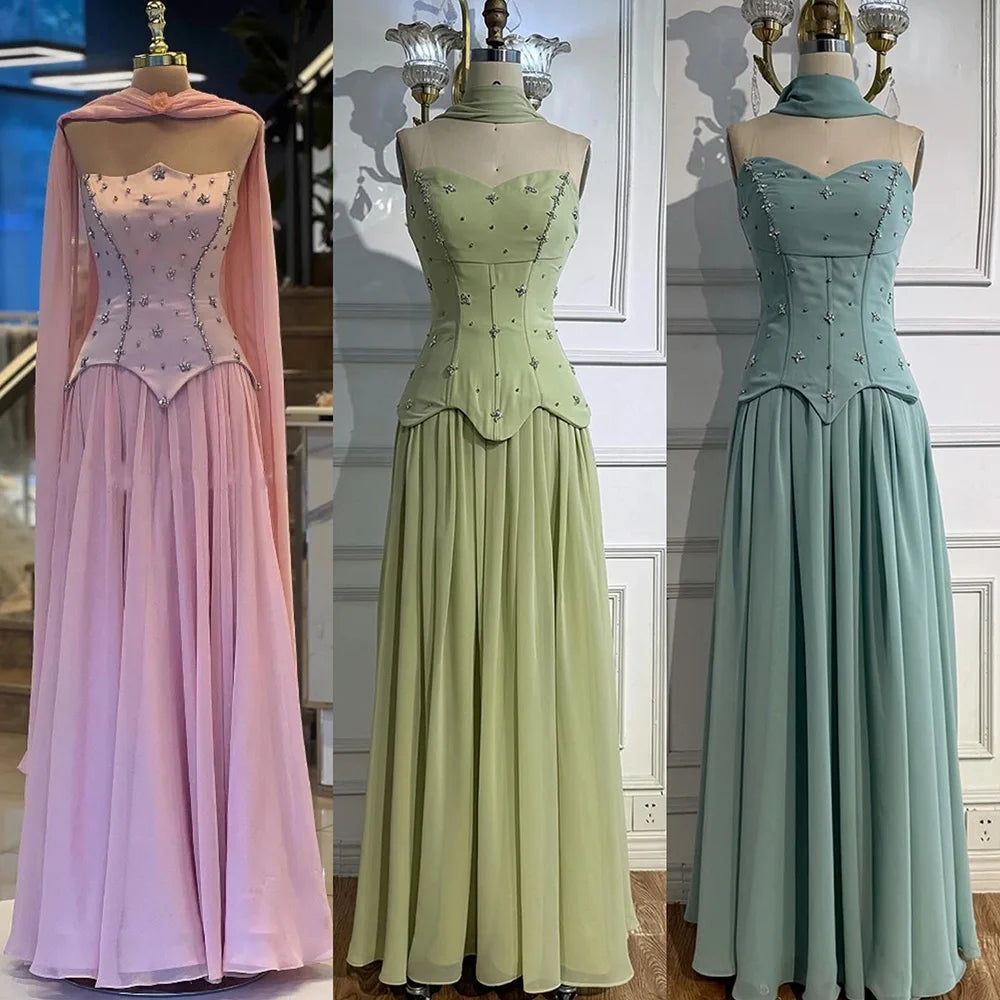Elegant Sage Green Strapless A-Line Chiffon Evening Dress LA73073