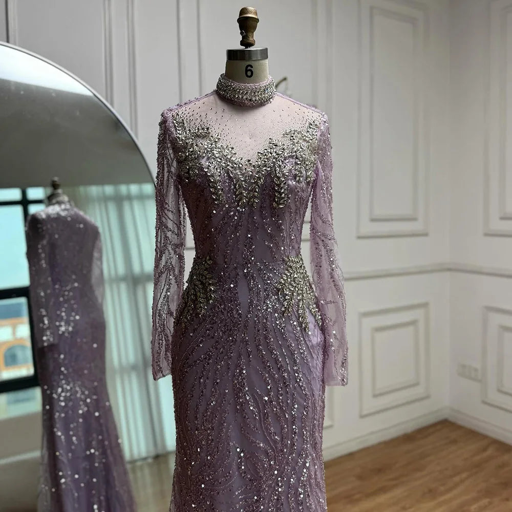 Luxury Silver Nude Beaded Mermaid Evening Dress LA73083
