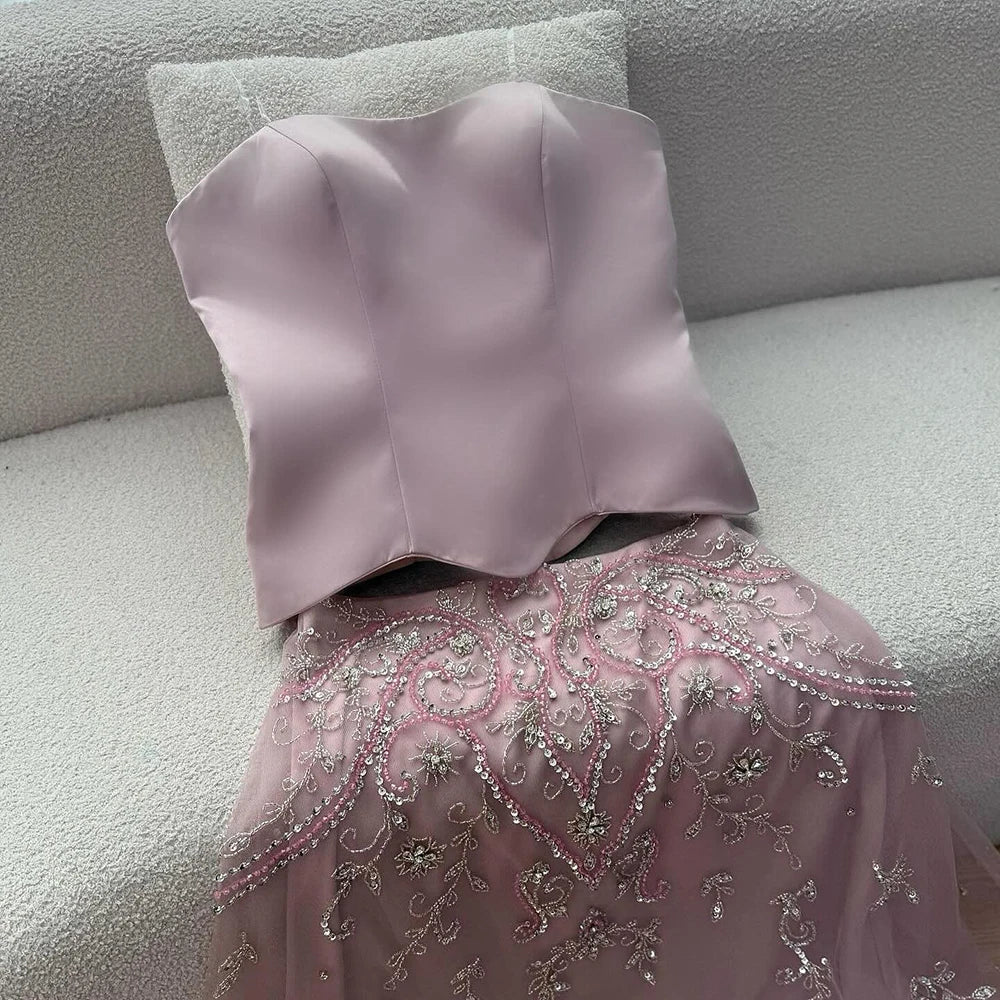 Elegant Sage Green Beaded A-Line Evening Dress Gown LA72809