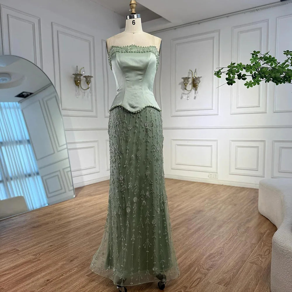 Luxury Caramel Satin Beaded Evening Dress with Corset Bodice LA72805C