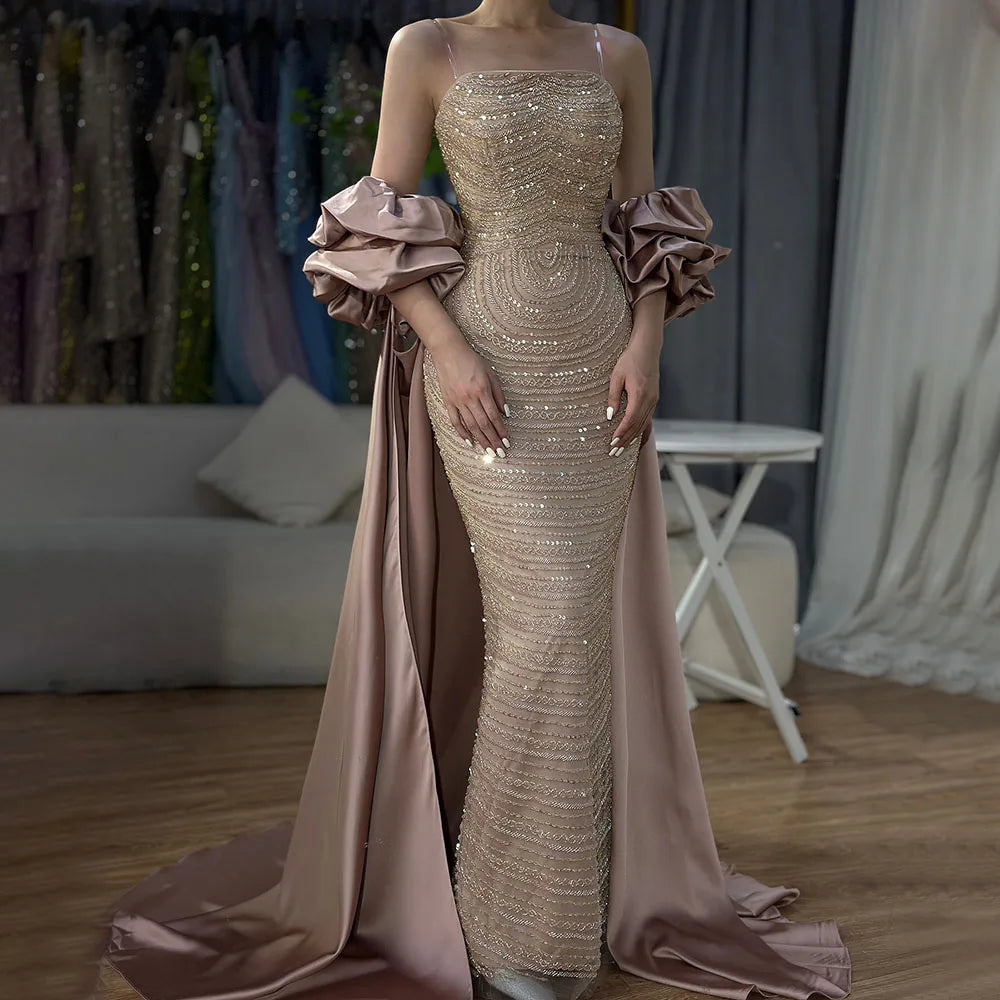 Luxury Arabic Dusty Rose Evening Dresses with Cape  LA72543