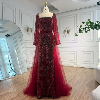 Blue Square Evening Dress  With  Long Sleeve  Plus Size LA72032N