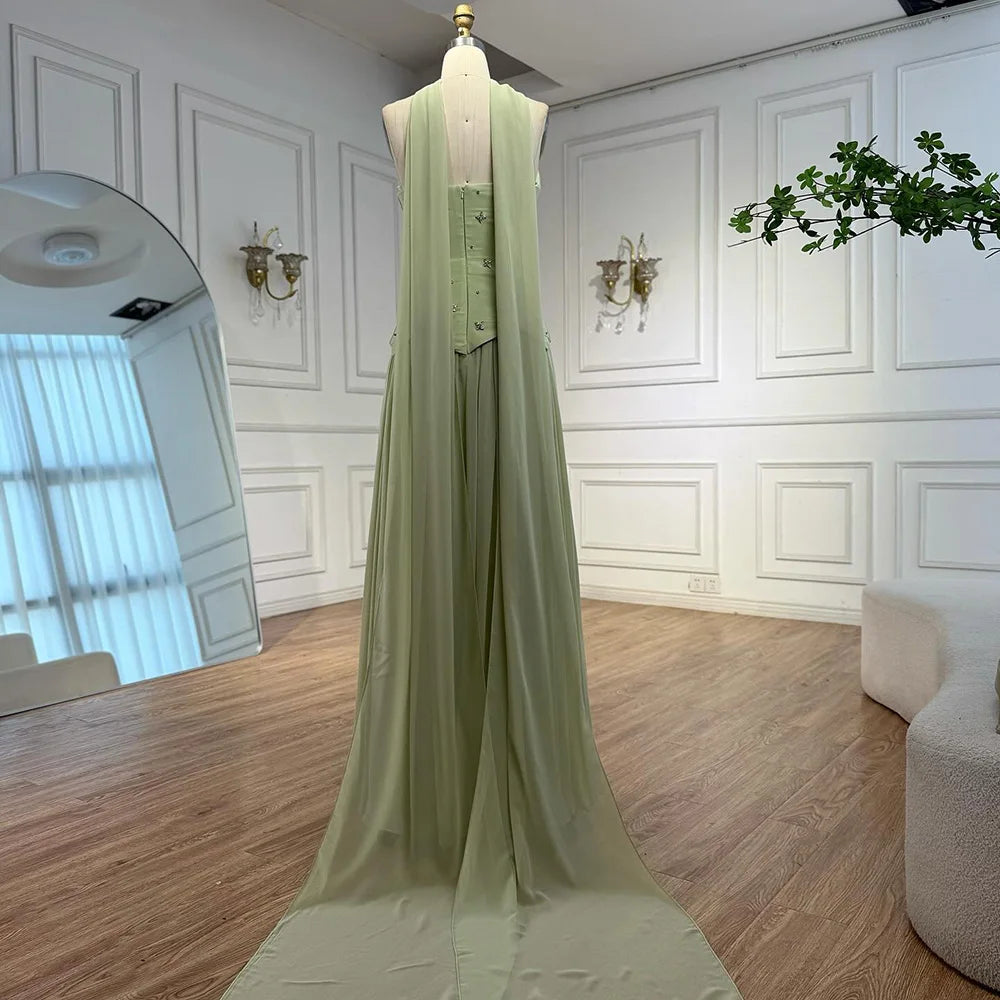 Elegant Sage Green Strapless A-Line Chiffon Evening Dress LA73073