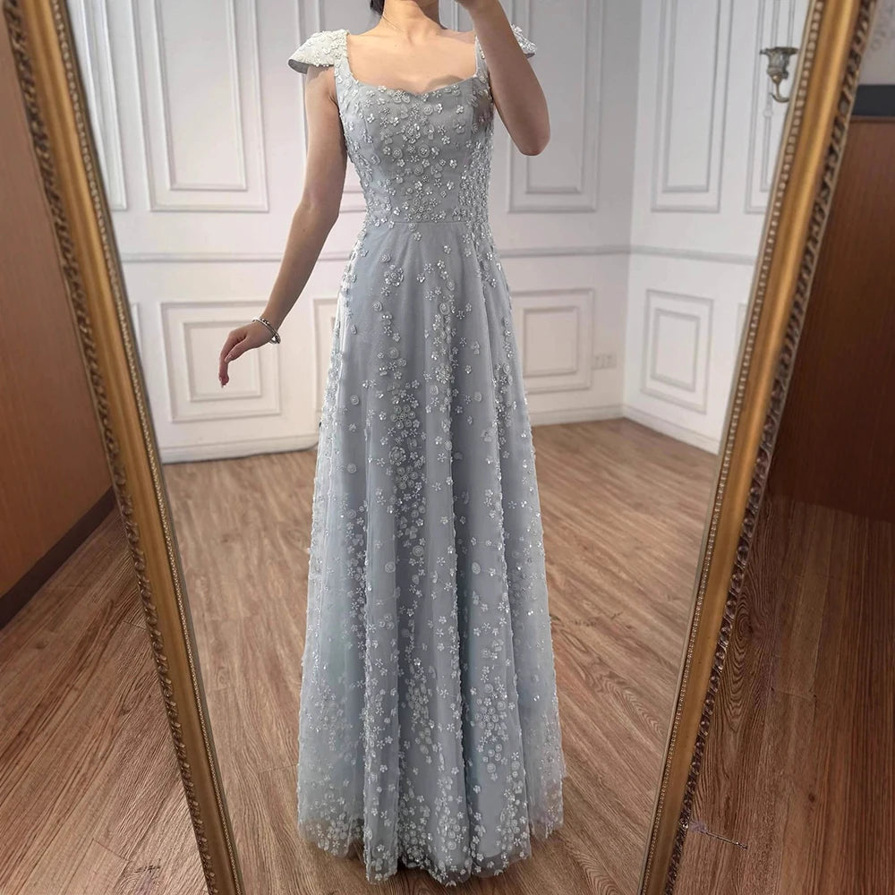 שמלת ערב ורודה יוקרתית עם אפליקציה פרחונית וגב פתוח 2025 LA73119