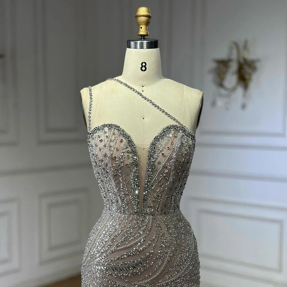 Luxury Nude One Shoulder Beaded Evening Gown LA72872