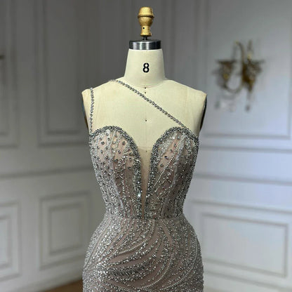 Luxury Nude One Shoulder Beaded Evening Gown LA72872