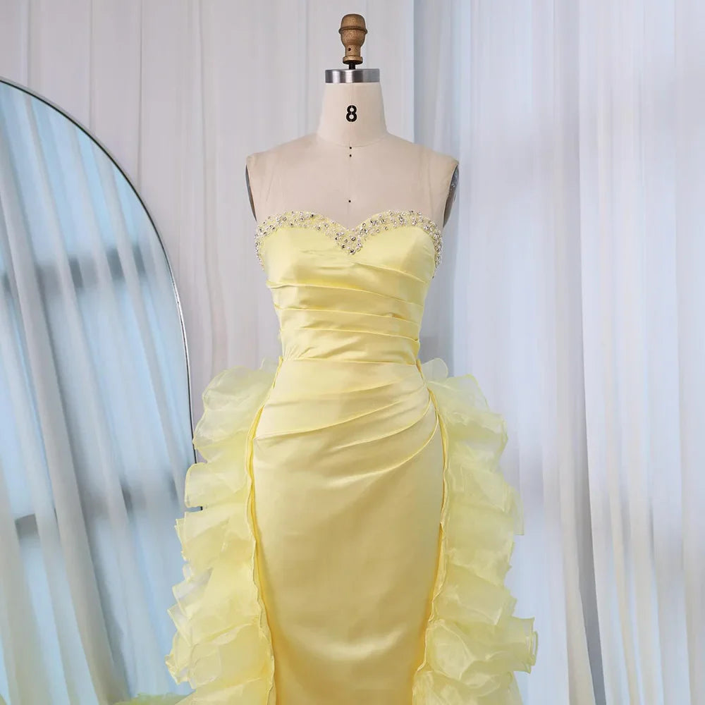 Yellow Ruffled Evening Gown with Beaded Details LA72889