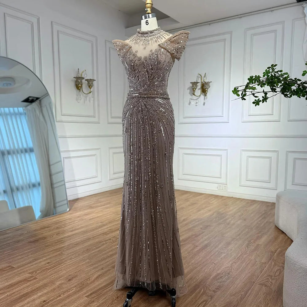 Luxury Caramel Mermaid Luxutry Beaded Evening Dress LA73082