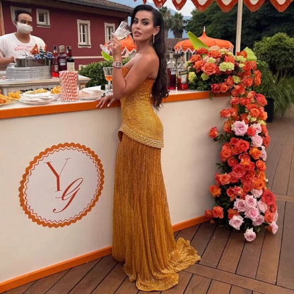 Wasisi Arabic Orange Two Pieces Corset Evening Dress LA73444