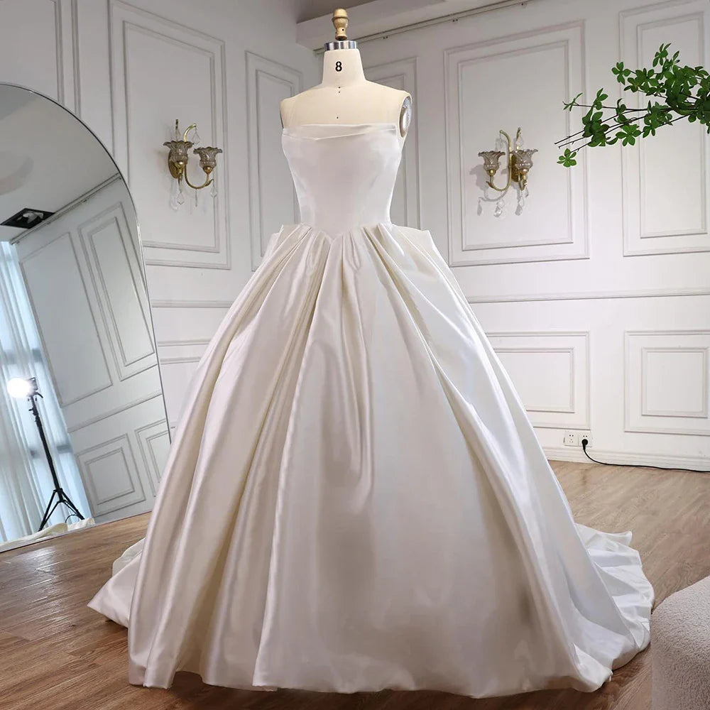 Elegant White Strapless Satin Ball Gown Wedding Dress HA2533