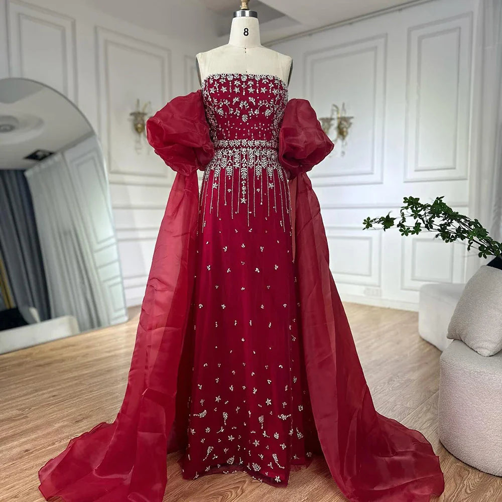 Luxury Arabic Black Crystal Evening Dress With Cape LA72002