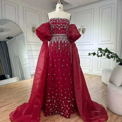 Luxury Arabic Black Crystal Evening Dress With Cape LA72002