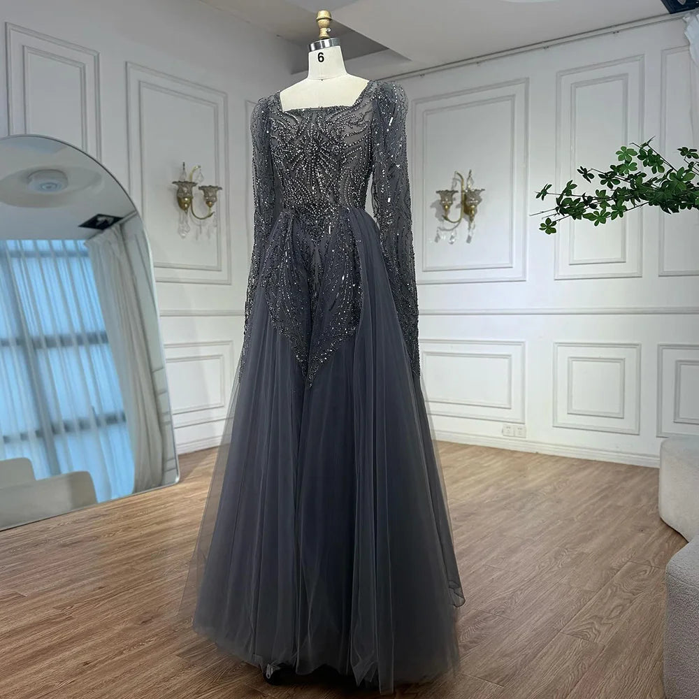 Luxury Gray A Line Beaded Evening Dress for Women LA73088